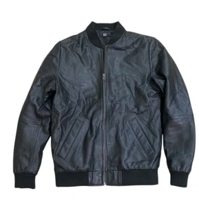 ASOS Mens Minimalist Black Genuine Real Leather Bomber Jacket Size S - Picture 1 of 5