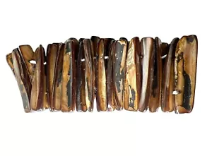Abalone Mother Of Pearl Brown Dyed Shell Stretch Bracelet 8.5” - Picture 1 of 3