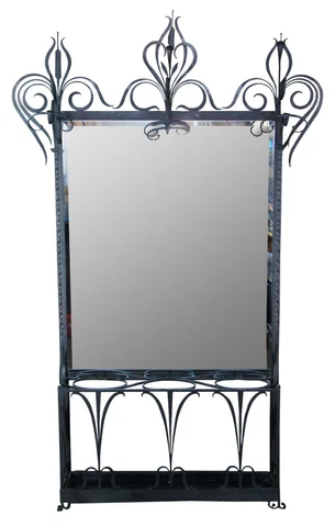 Vintage French Wrought Iron Mirror Hall Tree Coat Hat Rack Umbrella Cane Stand Cover