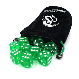 Oversized Large D6 Dice Set with Luxury Dice Bag - Transparent Green (24mm)