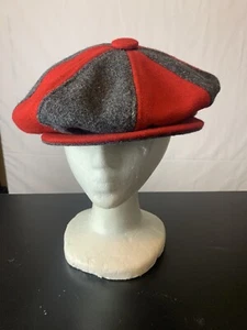 Vintage Broner Wool Cap Hat Red Gray Newsboy Golfer HTF Adjustable Prop USA EUC - Picture 1 of 5