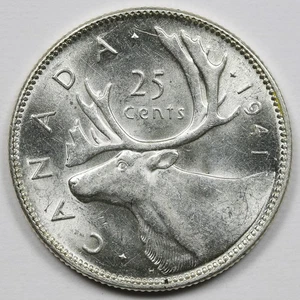 1941 Canada 25c Silver Quarter Uncirculated - Picture 1 of 2