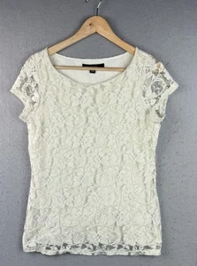 Top femenino Coquette para mujer talla mediana crema encaje manga gorra - Imagen 1 de 7