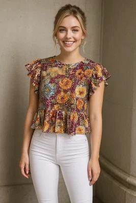 Aqua By Bloomingdale’s Exc. Sequins Ruffle Back Zipper Shirt Women’s Size XSmall - Image 1 of 4