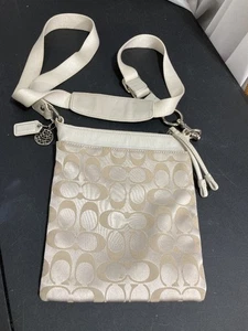 Coach Borsa a tracolla donna beige firmata jacquard bordo pelle B0973-42668 - Foto 1 di 10