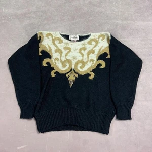 Vintage Knitted Jumper Abstract Patterned Knit Sweater With Embroidered Details - Picture 1 of 5