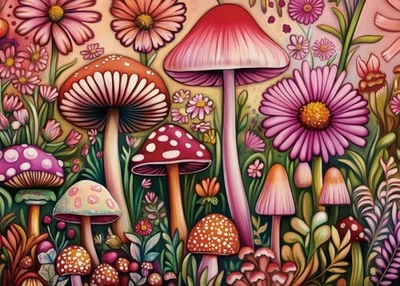 Mushroom Flower Garden Puzzles for Adults 1000 Pieces Nature Pretty - Image 1 of 4