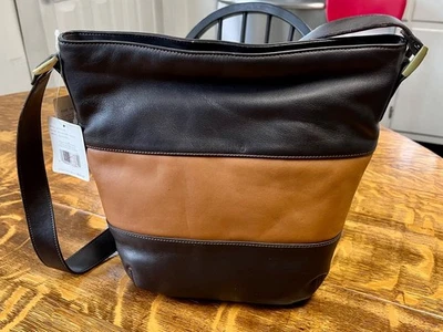 Womens NEW! Liz Claiborne brown & caramel tan leather bucket handbag - Image 1 of 4