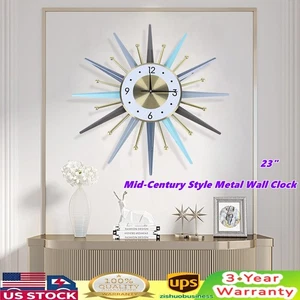 Simple Nordic Vintage Style Mid Century Starburst Wall Clock Wall Watch Decor - Picture 1 of 15