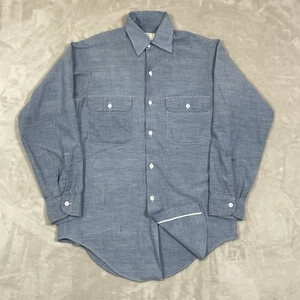 VTG 70s JCPenney Big Mac Selvedge Chambray Shirt Mens S/M 19x29 True Distressed - Picture 1 of 12