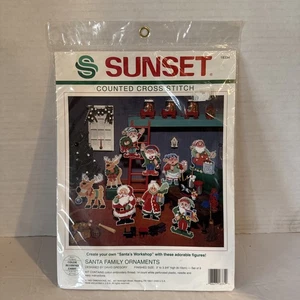 Vintage 1992 Sunset Santa Family 9 Ornaments Cross Stitch Kit Santa's Workshop  - Picture 1 of 4