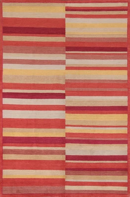 Alfombra de lana multicolor a rayas hecha a mano tinte vegetal alfombra moderna nepalí 5x7 pies Foto 1 de 4