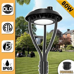80W LED Post Top Light with photocell Circular Area Pole Lamp Replace 600W MH - Picture 1 of 12