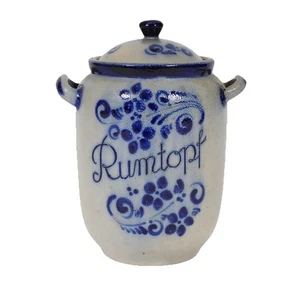 LARGE  - Westerwald style Primative Crock German Rumtopf Cobalt Blue Salt Glaze  - Picture 1 of 11