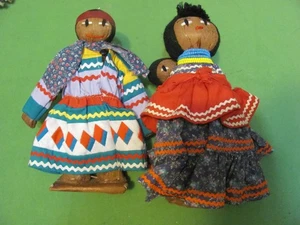 Bambole vintage nativi americani Seminole donna indiana con bambino e una bambina. - Foto 1 di 4