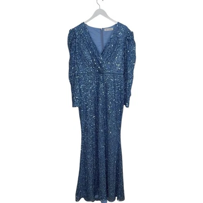 Mac Duggal Dress 5510 French Blue Sequin Long Sleeve Gown Size 12 - Image 1 of 4