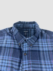 Izod Men’s XXL Blue Plaid Cotton Flannel Shirt Long Sleeve Button Down - Picture 1 of 10
