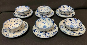 Blue & White Cups & Saucers Asian Style Set Of 6 Each Vintage Sing Style - Picture 1 of 7