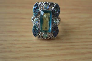 11.10ct Peacock Quartz Doublet / Drusy Quartz Ring Platinum over Silver Size 9 - Picture 1 of 14
