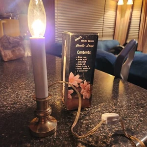 Christmas Solid Brass Candlestick Candle Lamp Light w/Bulb Electric 6.5" on/off - Picture 1 of 2