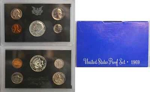 1969-S US Mint Proof Set 40% Silver Kennedy Half Dollar 5 Coins SILVER PROOF SET - Picture 1 of 5