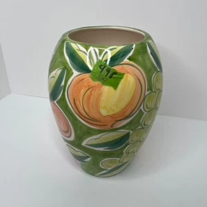 Vaso in ceramica frutta verde Crate & Barrel Frutuoso & Frutuoso Portogallo alto 9-3/4 - Foto 1 di 11