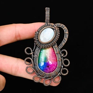 Solar Rainbow Quartz Gemstone Copper Wire Wrap Handmade Pendant Jewelry Gift For - Picture 1 of 4