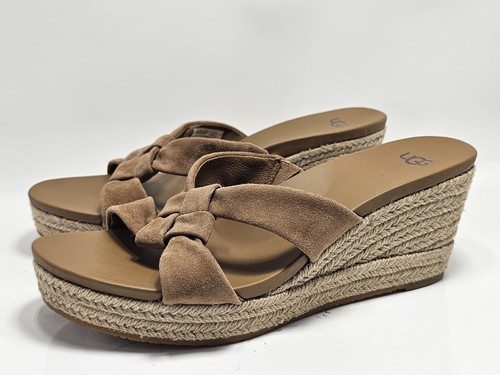 UGG Niyomee Espadrillas Zeppa Sandalo Donna Taglia 10 Castagno Cuscino Intrecciato