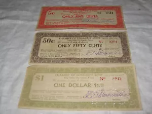Rare Three Clay Center, Kansas Depression Era Scrip 5, 50 and one dollar 1933 - Picture 1 of 2