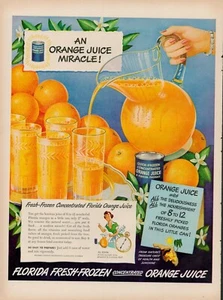 1950 Jugo de naranja bebida de desayuno anuncio impreso vintage años 50 concentrado de cítricos congelados - Imagen 1 de 9