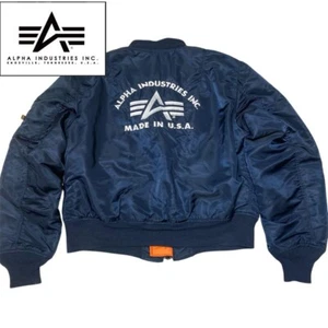 Alpha Industries MA-1 Flight Jacket Big Logo Navy Blue Used from Japan Size L - Picture 1 of 11