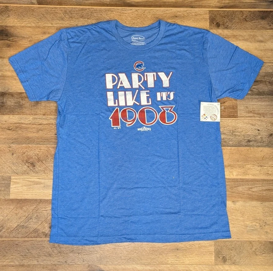 BRAND NEW CHICAGO CUBS MLB SIZE 2X SHIRT WORLD SERIES PARTY LIKE IT'S 1908 BLUE - Image 1 of 4