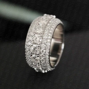 3 mm Round Cut Moissanite Bold Eternity Engagement Band 14K White Gold Plated - Picture 1 of 9
