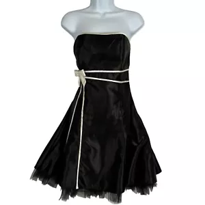 Vintage Gunne Sax Black Satin Strapless Dress Size 3/4 Bow Tulle Prom Party - Picture 1 of 21