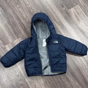 The North Face Infant Puffer Jacket Hooded Sherpa Lined Blue 6-12M - Picture 1 of 12
