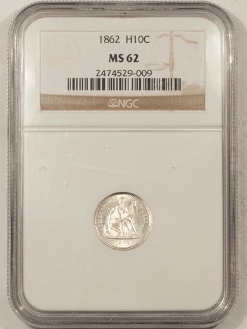 1862 SEATED LIBERTY HALF DIME - NGC MS-62, FLASHY! Cover