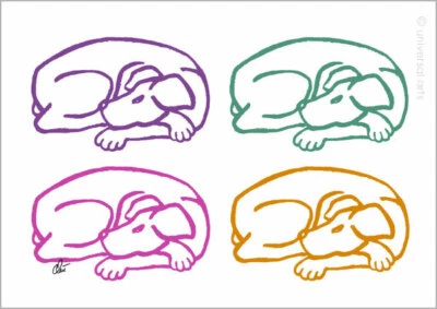 JACQUELINE DITT - Varicoloured Dogs 42 x 29,7 cm Orig.Druck Grafik Hunde Hund - Bild 1 von 2