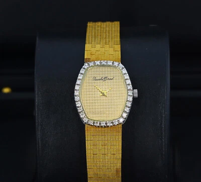 Bueche-Girod Vintage Damas Forma Tortuga, Esfera de Oro Texturizado, Bisel de Diamantes Foto 1 de 4