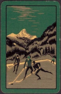 Playing Cards 1 Single Card Old Vintage Art Deco ** ICE HOCKEY GAME ** Mountains - Picture 1 of 3