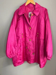 Vtg 90s 100% Silk Hot Pink Womens Plus Sz 2X Jacket Windbreaker Lightweight Puff - Picture 1 of 6