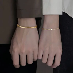 Gold/Silver Stainless Steel Bracelet Set Ins Couple Bracelet Couple - Picture 1 of 9