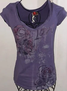 Vintage Eyeshadow Women's Mauve Purple Love Roses Affliction Style Size M - Picture 1 of 3