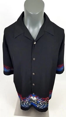 Camisa manga corta calavera tribal negra con botones Chrome Eagle para hombre talla grande Foto 1 de 4