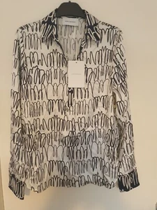 Herzens Angelegenheit Ladies Print Silk Blouse Size 10 White/Black - Picture 1 of 8