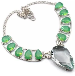 Watercolor AquamarineOpalite Gemstone  Big Necklace Jewelry 42 Gms - Picture 1 of 5