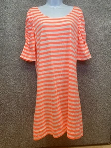 T-shirt Lily Pulitzer donna L arancione fluo bianco a righe abito maniche arricciate - Foto 1 di 11