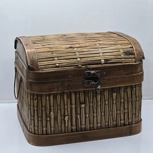 VTG Bamboo Encased Storage Box with Decorative Metal Brass Latch 8×8×6.5 Inches  - Picture 1 of 24