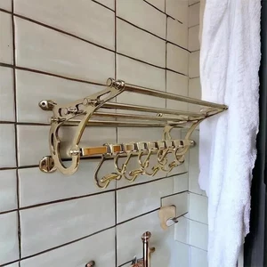 French Wall Mounted Luggage Rack & Coatrack – Train Station Inspired Decor - Picture 1 of 9