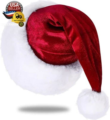 Sombrero de Papá Noel, Sombrero de Papá Noel para Niños, Unisex Terciopelo Confort Vino Rojo Navidad Sombreros Ext Foto 1 de 4