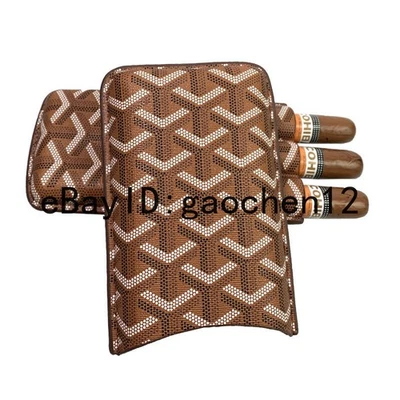 Travel Durable Leather Portable Case Holder 3 Tube Brown Cigar Humidor Pocket - Image 1 of 4